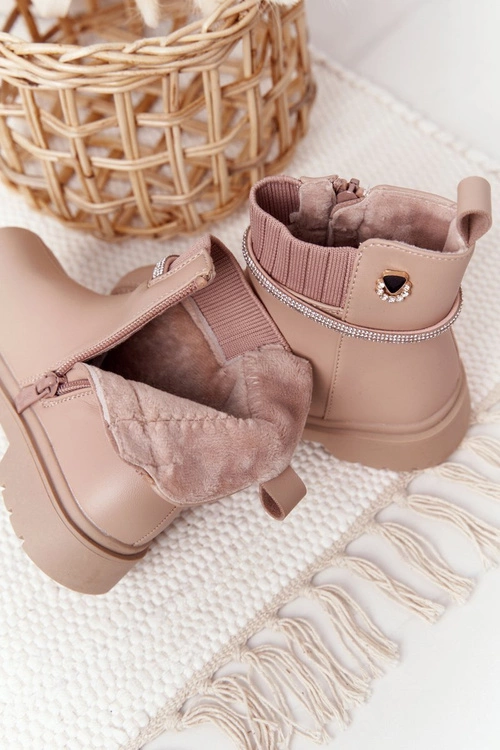 Dziecięce Botki Z Cekinami Beżowe Toffees