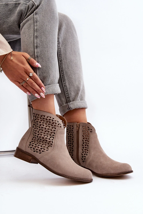 Zazoo 2791 Zamszowe Ażurowe Botki Beżowe