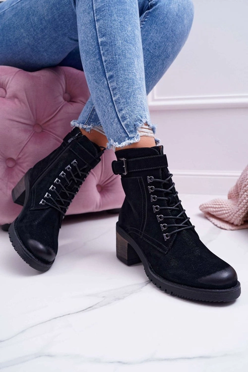 Damskie Botki Workery Sergio Leone Czarne BT705