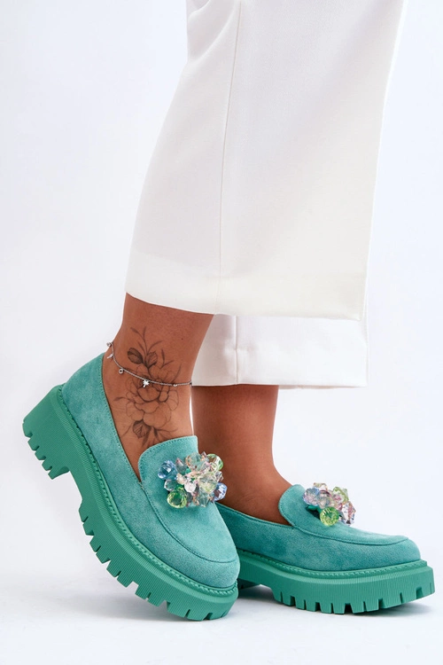 Damskie Mokasyny Z Ozdobnymi Kryształami Zielone Avril