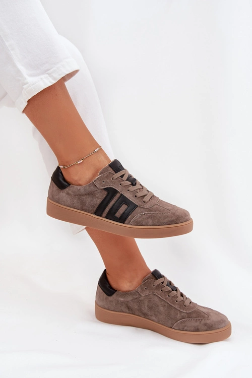 Zamszowe Sneakersy Damskie Vinceza 79557 Ciemnobeżowe