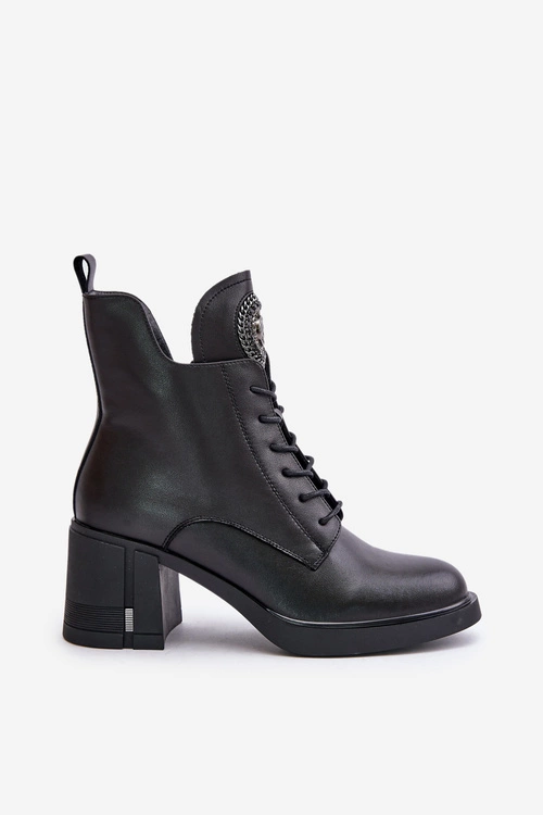 Ocieplane Botki Na Masywnym Obcasie Skóra Naturalna Czarne Vinceza 66676