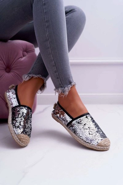 Espadryle Damskie Lu Boo Srebrne Cekiny
