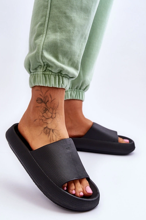 Piankowe Modne Klapki Na Masywnej Platformie Czarne Linnea