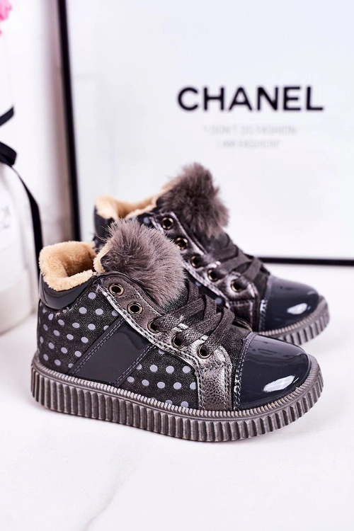 Dziecięce Ocieplane Botki Trampki W Groszki Szare Anastasia