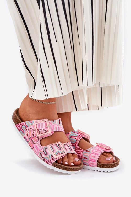 Klapki Damskie Z Klamrami I Brokatem S.Barski RB51-006 Różowe