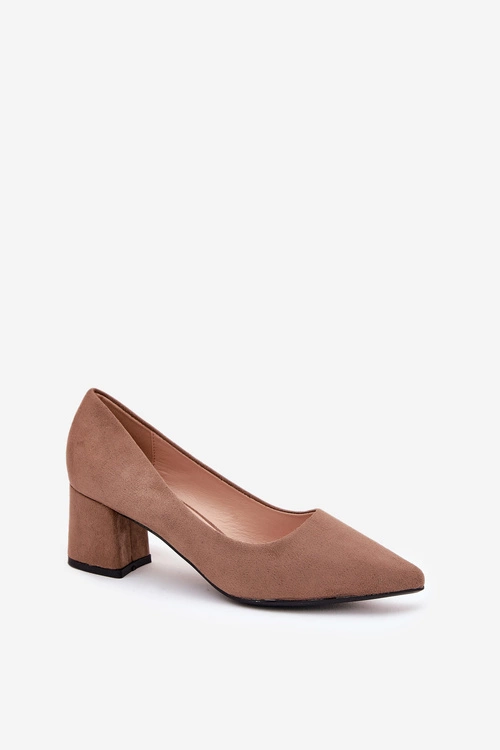 Czółenka Damskie Ze Szpiczastymi Noskami Na Słupku Khaki Merinette