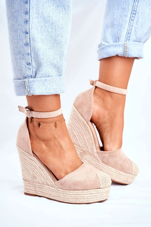 Sandały Na Koturnie Z Plecionką Beżowe Avocado