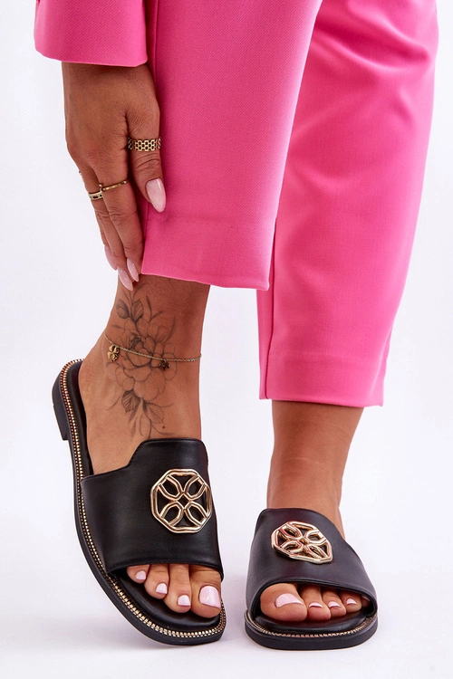 Damskie Klasyczne Klapki Na Płaskim Obcasie Czarne Larotte