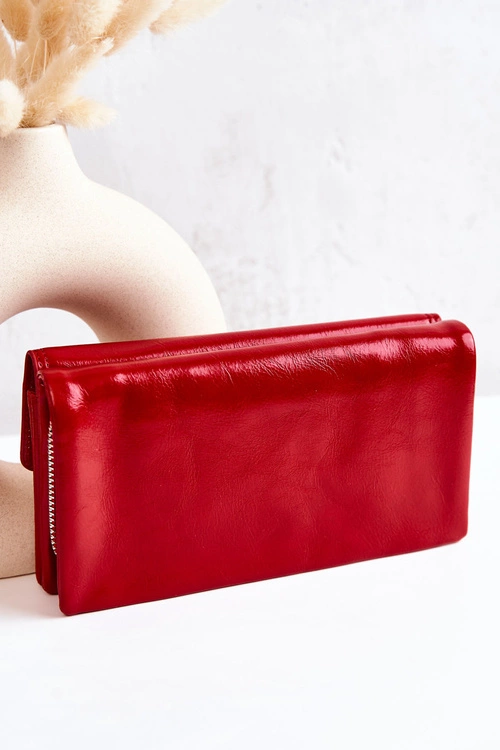 Duży Skórzany Portfel Na Suwak Czerwony Loreaine