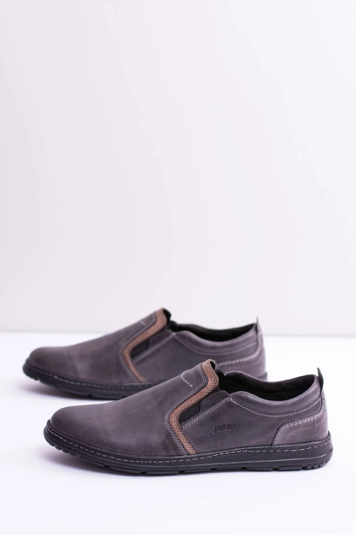 Wsuwane Skórzane Męskie Półbuty Leonidas Szare