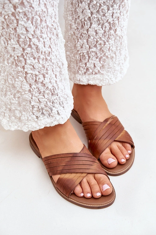 Skórzane Damskie Klapki Lewski Shoes 3682 Camel