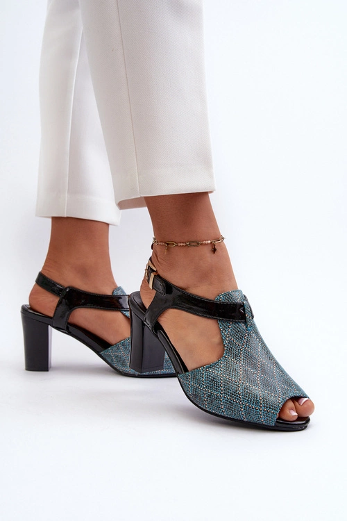 Sandały Damskie Na Słupku Z Eko Skóry Turkusowe Queenmarie