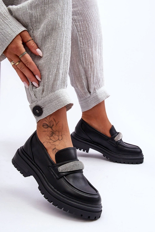 Masywne Skórzane Mokasyny Z Ozdobą Czarne Aricka