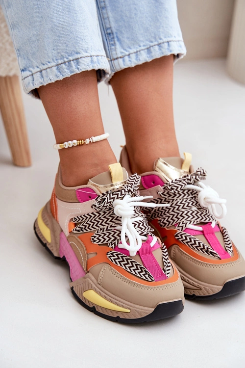 Buty Sportowe Sneakersy Damskie Z Podwójnym Sznurowaniem Khaki Samoles