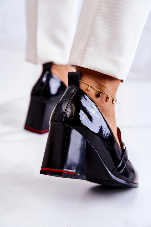 Eleganckie Czółenka Na Słupku Czarne Callim