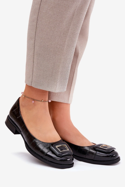 Skórzane Baleriny Z Ozdobą D&A MK51-059 Czarne