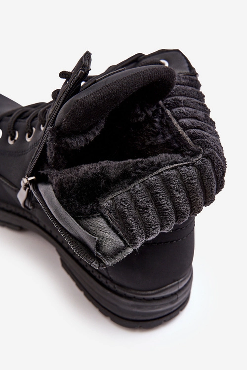 Damskie Skórzane Trapery Ocieplane Czarne Katalis