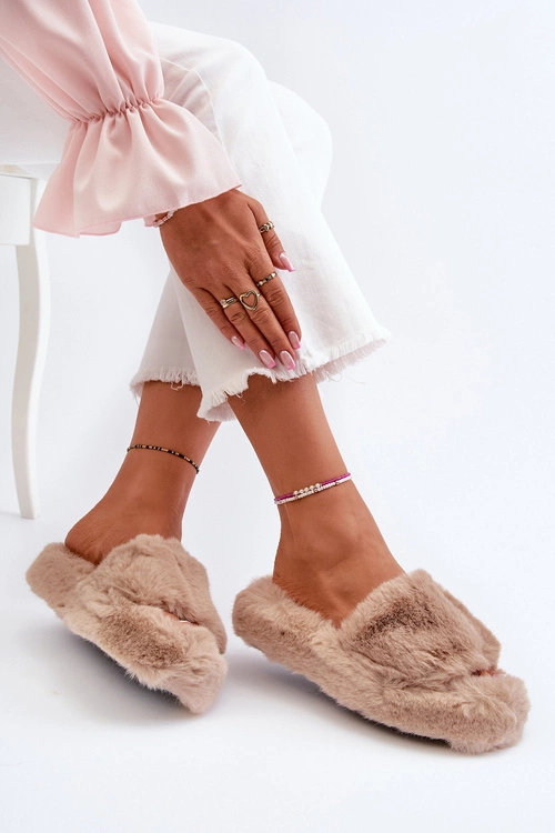 Damskie Futrzane Kapcie Beżowe Stepia