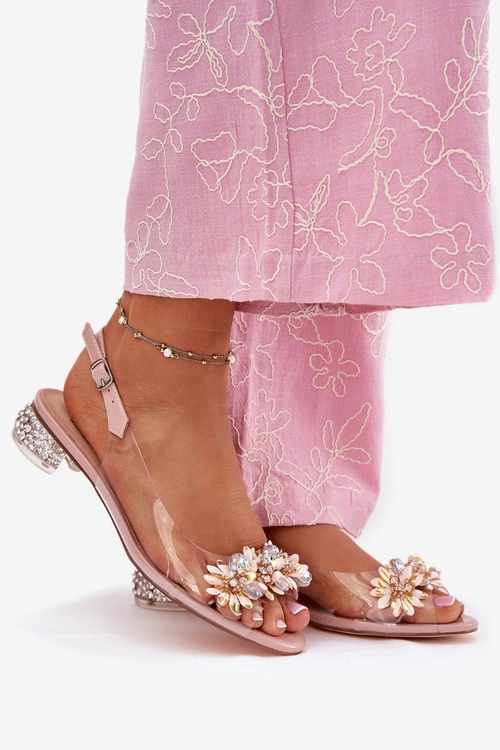 Transparentne Sandały Na Niskim Obcasie Ze Zdobieniem D&A MR51-709 Różowe