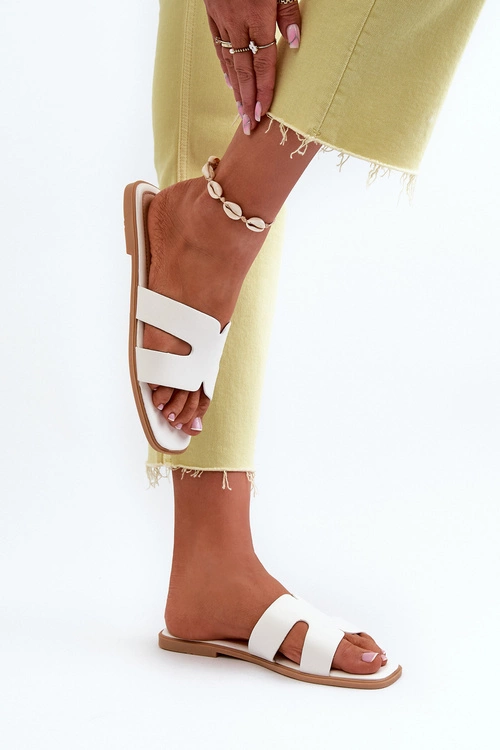 Damskie Płaskie Klapki Z Wycięciami Białe Fiviama