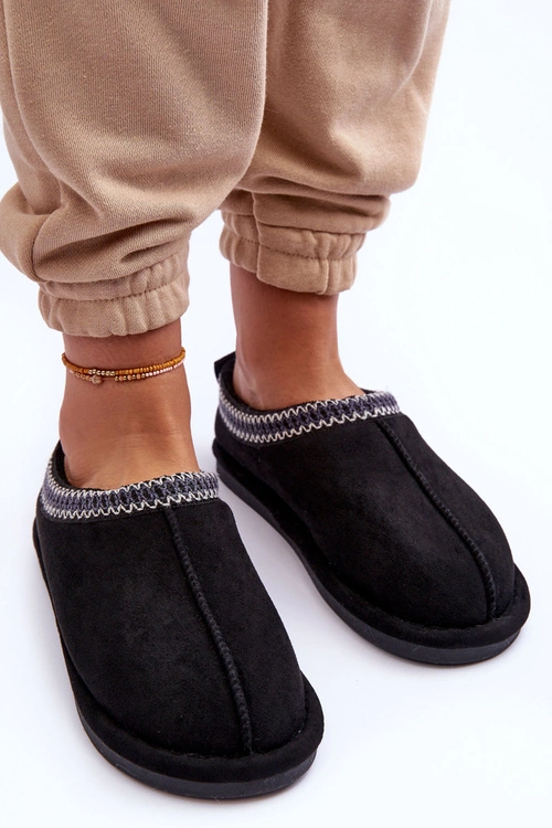 Damskie Zamszowe Papcie Z Futerkiem Czarne Polinna