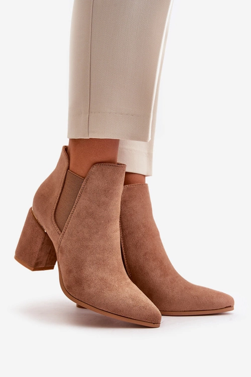 Eko Zamszowe Botki Na Słupku Ocieplane Brązowe Daivine