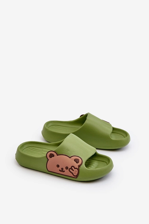 Lekkie Piankowe Klapki Z Misiem Zielone Relif