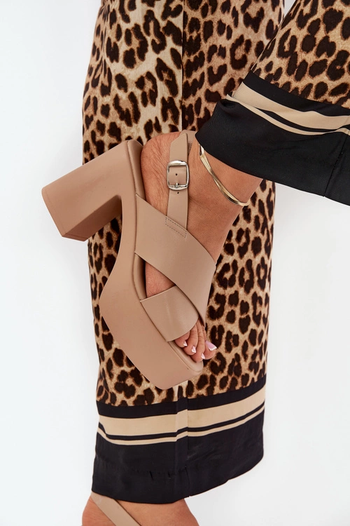 Sandały Damskie Na Słupku I Platformie Z Eko Skóry Khaki Annavin