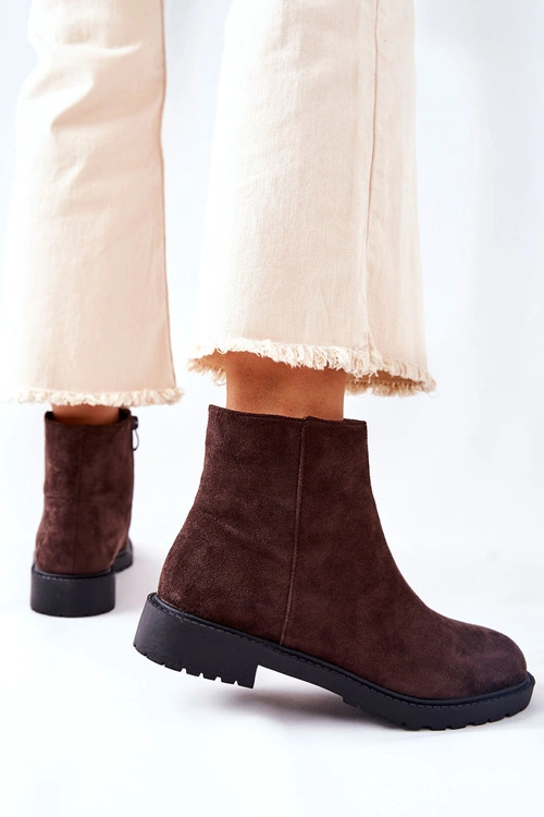 Botki Sztyblety Na Płaskim Obcasie Brązowe Laurette