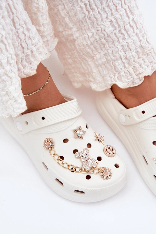 Piankowe Klapki Damskie Z Przypinkami Białe Linaviela