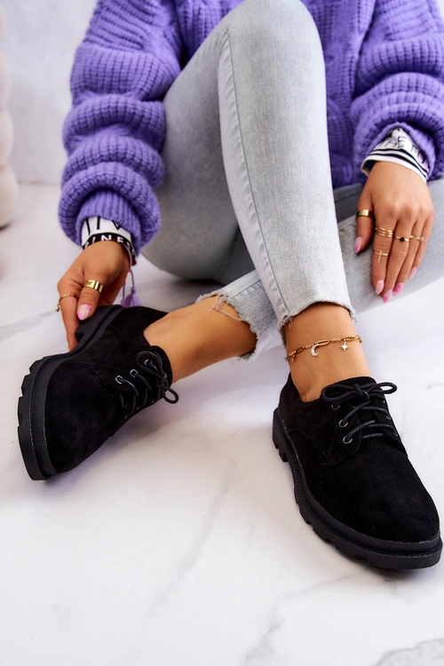 Damskie Zamszowe Klasyczne Półbuty Oxfordy Czarne Colton