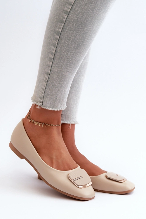 Baleriny Damskie Eko Skórzane Z Ozdobą Beżowe Edoslli