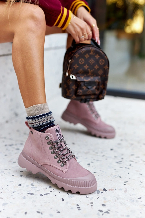 Skórzane Trapery Botki Big Star II274367 Różowe