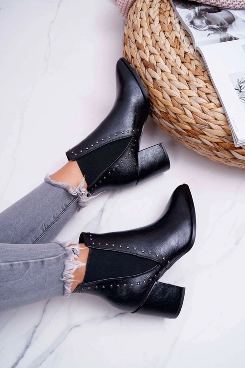 Botki Damskie Na Obcasie Z Gumkami Czarne Trini