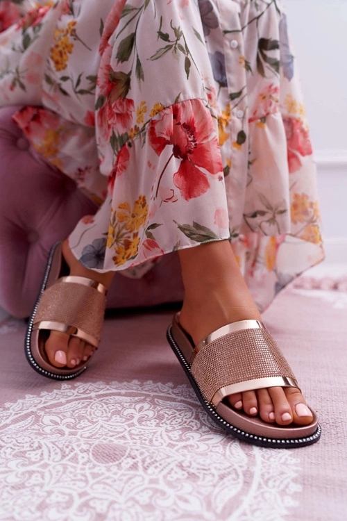 Klapki Damskie Profilowane Z Cyrkoniami Champagne Rentre