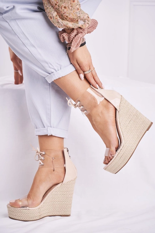 Sandałki Damskie Na Koturnie Beżowe Beautiful Way