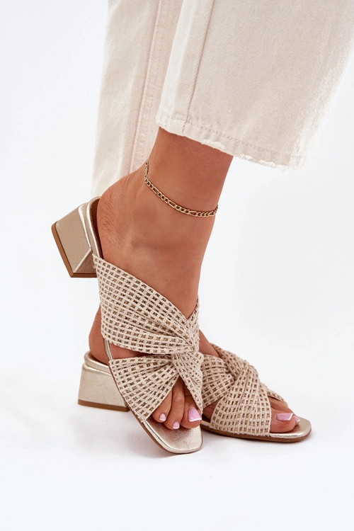 Klapki Damskie Na Klocku Maciejka 06955-25 Beżowo-Złote