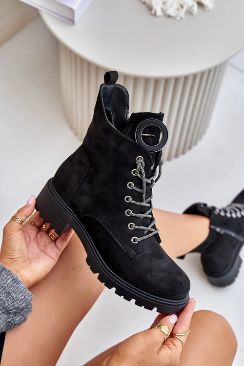 Botki Workery Ocieplane Z Ozdobnym Sznurowaniem Vinceza 16465 Czarne