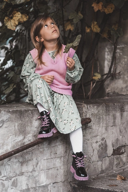 Lakierowane Ocieplane Botki Czarno-Fioletowe Heidi