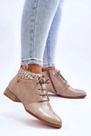 Skórzane Sznurowane Botki Maciejka 05953-04 Beżowe