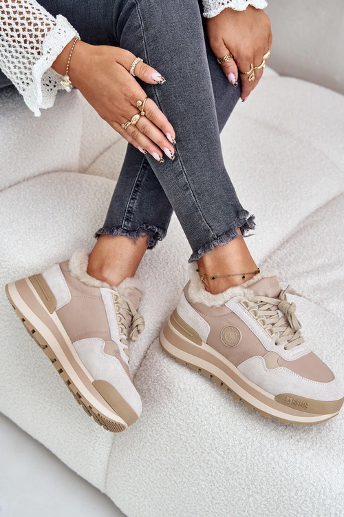 Sneakersy Damskie Ocieplane Na Platformie Big Star OO274A214 Beżowe