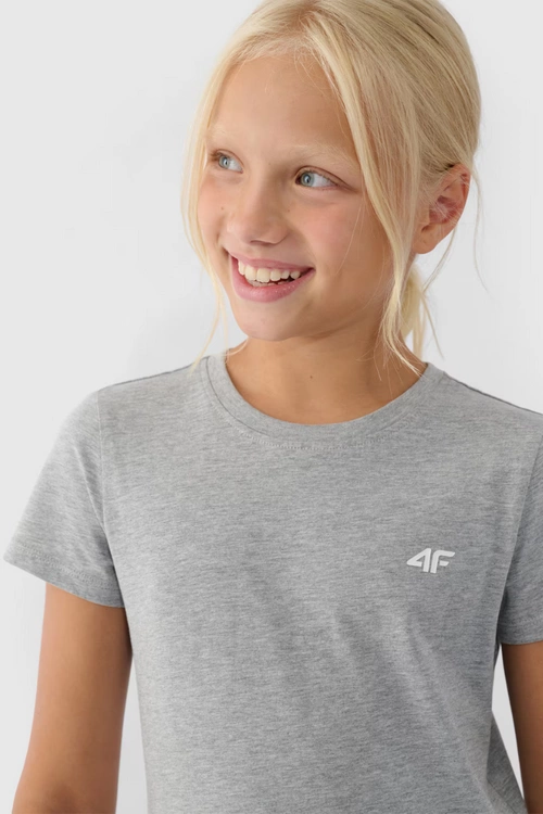 Dziewczęcy T-shirt Gładki Bawełniany Szary 4F 4FJWMM00TTSHF1658-27M