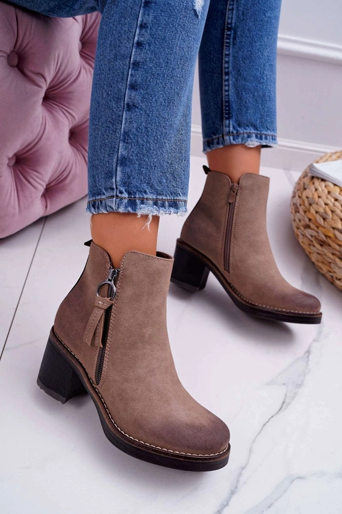 Damskie Botki Na Słupku Ocieplane Filcem Beżowe Delia