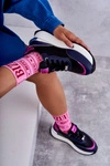 Damskie Buty Sportowe Na Koturnie GOE KK2N4081 Czarno-Granatowe
