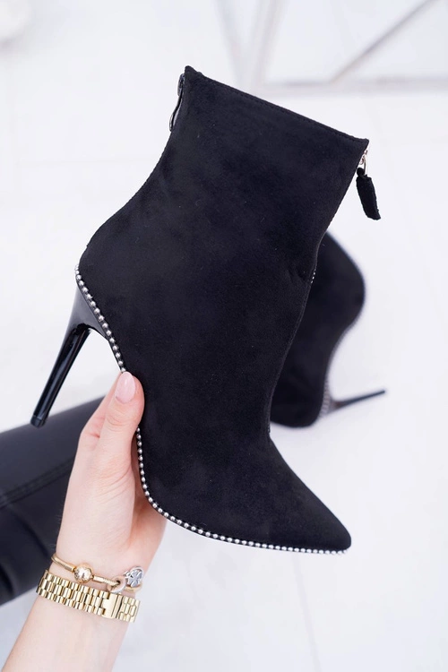 Damskie Botki Na Obcasie Lu Boo Dwa Suwaki Zamszowe Czarne Suzy