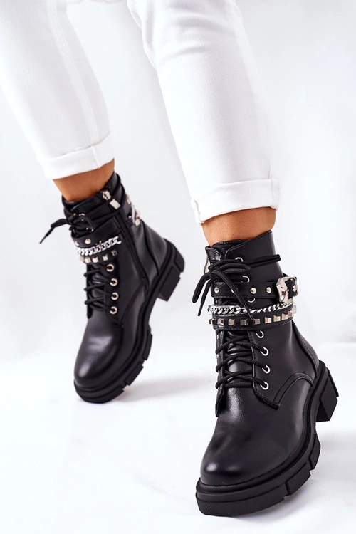 Czarne Workery Botki z Klamrą Grosstick