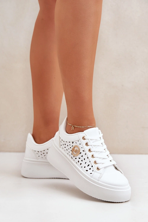 Ażurowe Sneakersy Ze Złotym Detalem Białe Cassildi