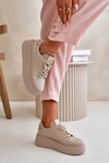 Damskie Skórzane Sneakersy Na Platformie Z Ozdobami CheBello 4585 Beżowe