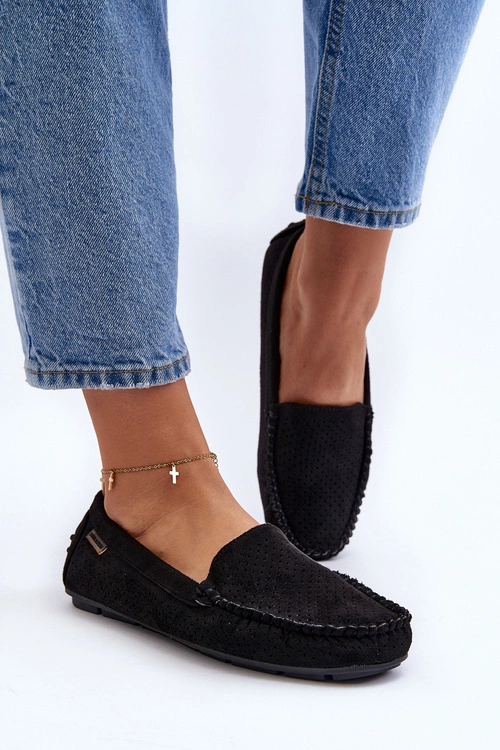 Damskie Ażurowe Mokasyny Czarne Rasirna